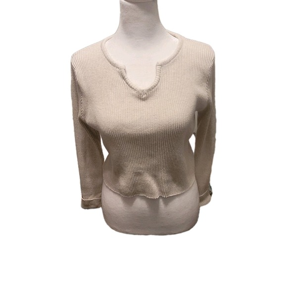 Forever 21 Crop Top Long Sleeve Womens Size Large Ribbed Sweetheart Neck Sweater - Picture 7 of 7